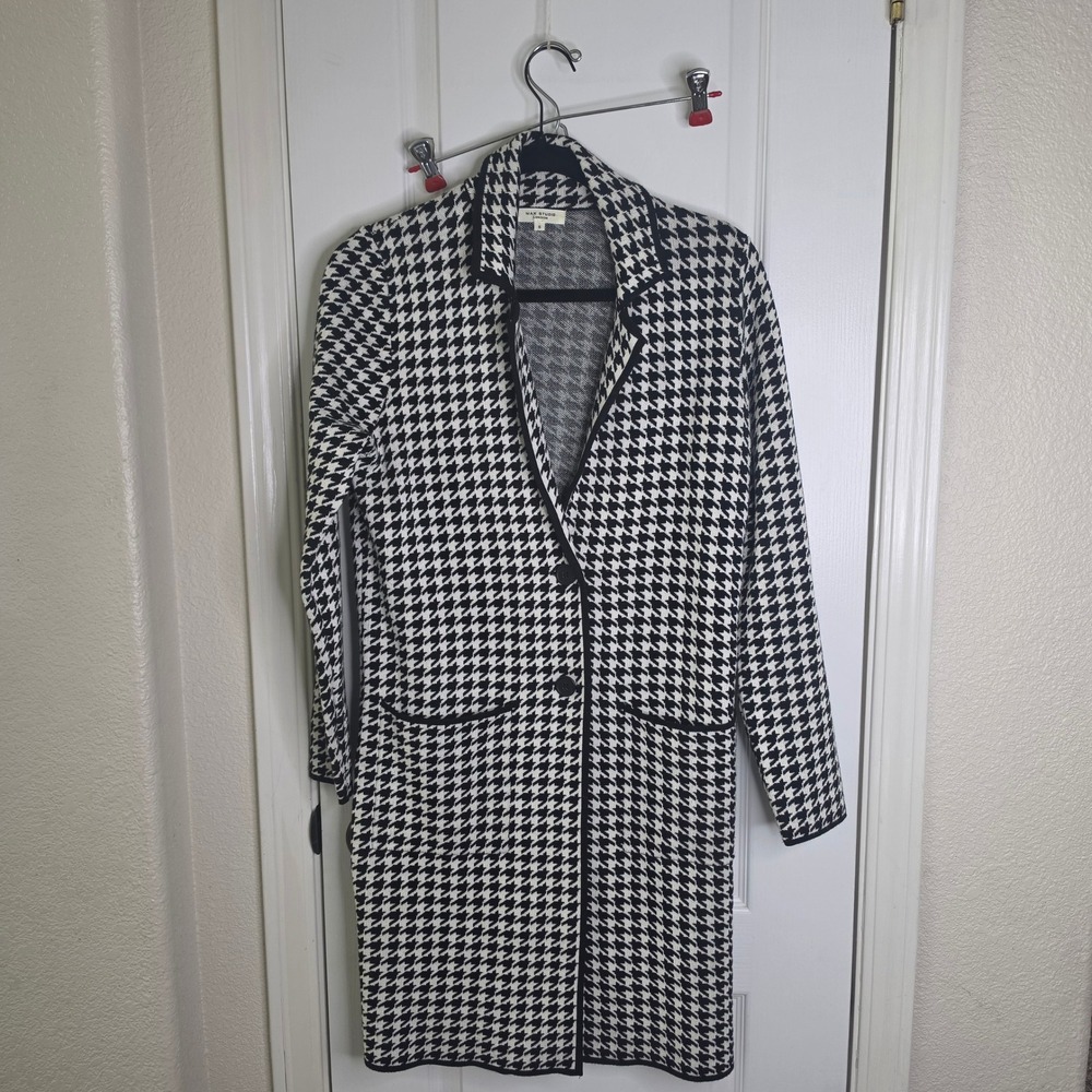 Max Studio London Houndstooth Knit Duster Cardigan Black White A708826